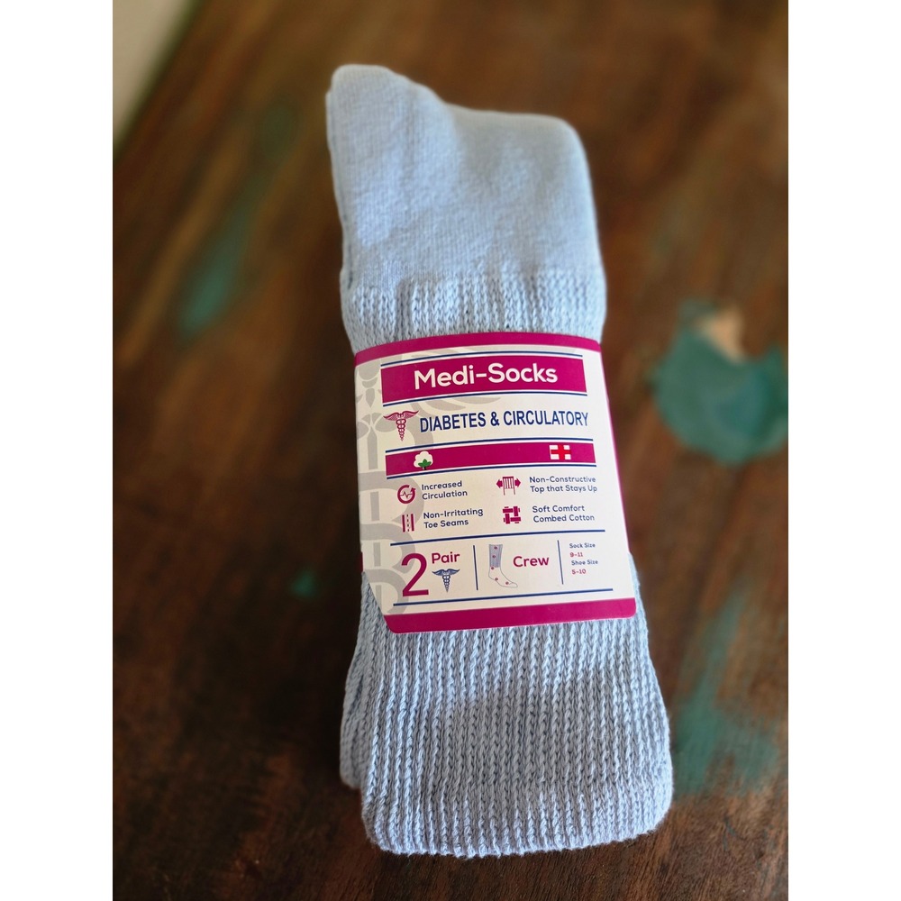 Medi-Socks Diabetes Circulatory Crew 2 Pair Blue Orange Size 9-11 Shoe 5-10